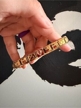 Cherry & 3D Heart Italian Charm Bracelet | 18-Link Gold Tone